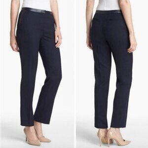 Tory Burch Christy Wool Blend Leather Trim Ankle Pants